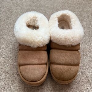 UGG Tan and Cream Women's Platform Slippers